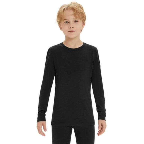 Unisex Kids 100% Merino Wool Base Layer Top Thermal Underwear Shirt for Girls and Boys