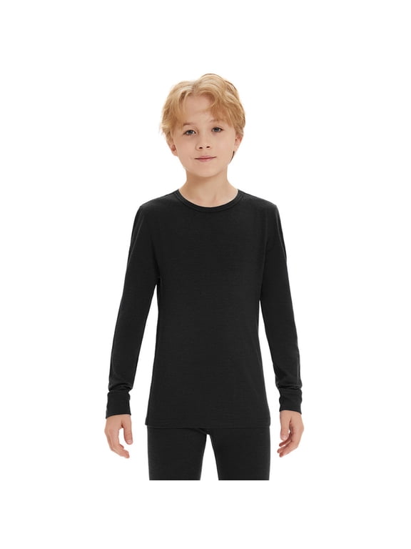 Unisex Kids 100% Merino Wool Base Layer Top Thermal Shirt Lightweight Ski Underwear