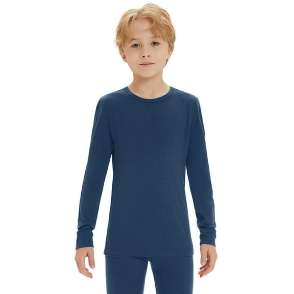 Unisex Kids 100% Merino Wool Base Layer Top Thermal Underwear Shirt for Girls and Boys