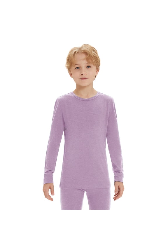 Unisex Kids 100% Merino Wool Base Layer Top Thermal Underwear Shirt for Girls and Boys