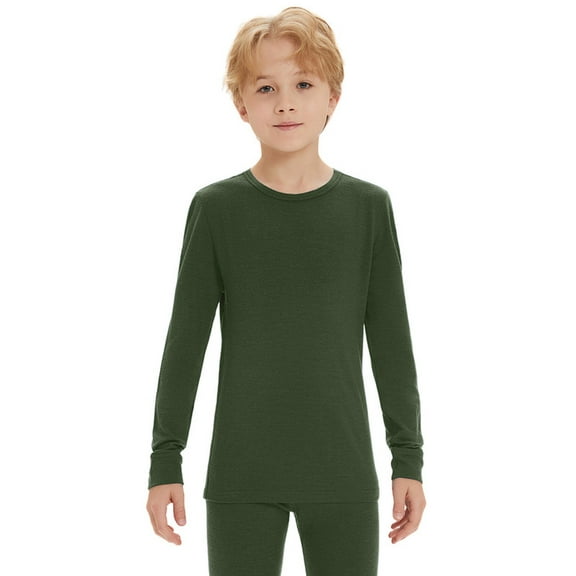 Unisex Kids 100% Merino Wool Base Layer Top Thermal Underwear Shirt for Girls and Boys
