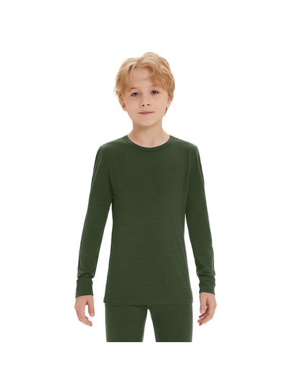 Unisex Kids 100% Merino Wool Base Layer Top Thermal Shirt Lightweight Ski Underwear
