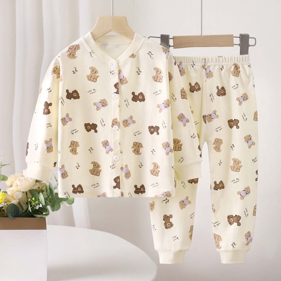 Unisex Kids 2-Piece Casual Set - 100% Cotton Long Sleeve Multicolor Bear Print Loose for Kidss Kidss 6 Months-4 Years Easy On/Off,Size 9 Months