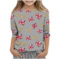 thumbnail image 1 of Unisex Kids 3/4 Sleeve Blouses for Girls Dressy Casual Loose Fit Tunic Tops Spring Tops Flower Printed Crew Neck Fall Trendy Shirts Lightweight Basic Tees 110, 1 of 5