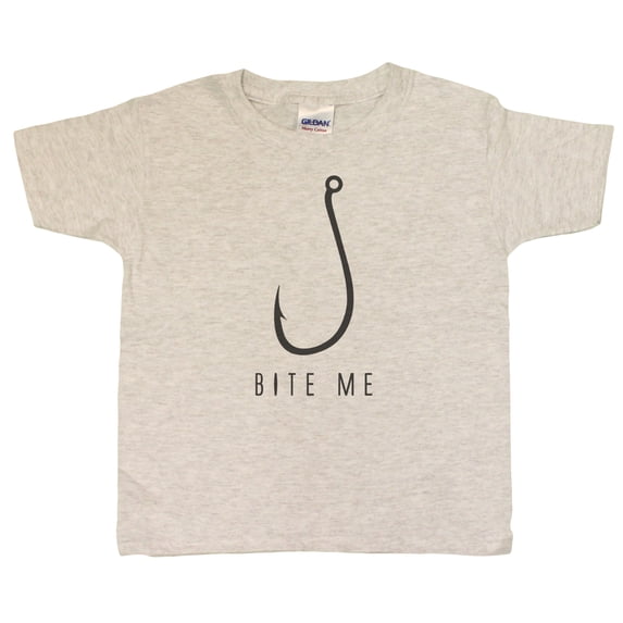 Unisex Kids 4-20 Bite Me Fish Hook Youth T-Shirt (Ash, Youth Medium (10/12))