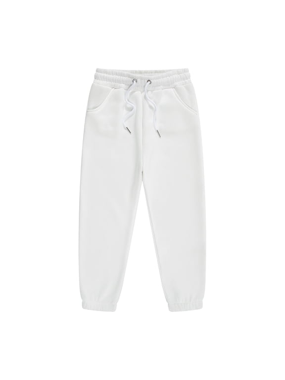 Boys Girls Cotton Joggers Plain School Trousers Baggy Open Hem Sweatpants/Classic Elastic Waist Jogging Pants