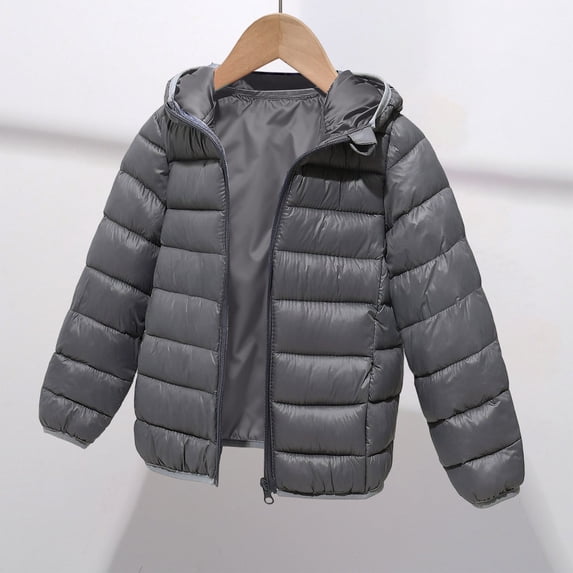 Unisex Kids Big & Little Sizes Long Sleeve Hooded Puffer Down Coat Warm Winter Jacket For Boys Girls Gray 10-11 Years