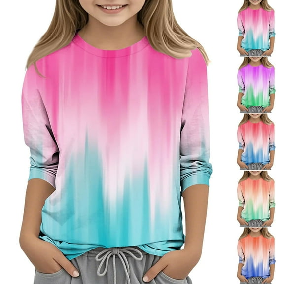 Unisex Kids Blouses for Girls Dressy Casual Crew Neck Loose Fit Flower Printed 3/4 Sleeve Spring Tops Summer Trendy Shirts Tunic Tops Lightweight Basic Tees