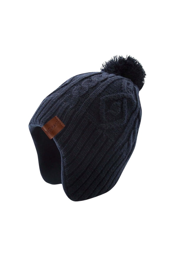 Unisex Kids' Cable Knit Beanie Boys Girls Fall Winter Fleece Lined Earflap Hat Fuzzy Casual Warm Knit Cap