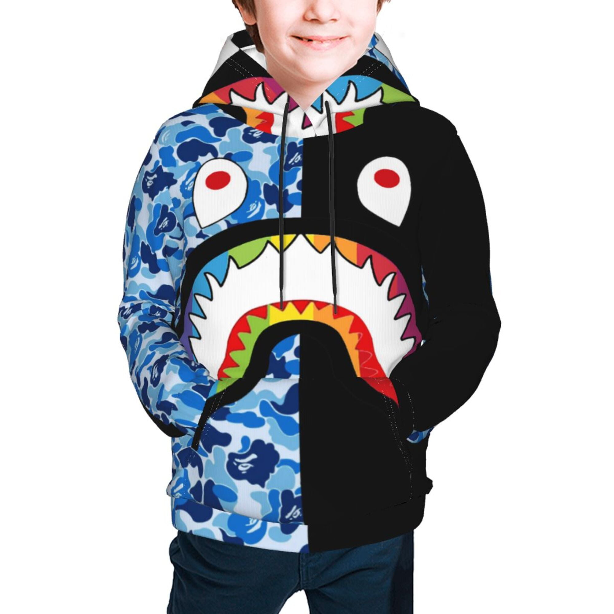 Unisex Kids Camouflage Bape Shark Hoodie With Kangaroo Pocket Sweatshirt For Boy Girl With Drawstring Walmart