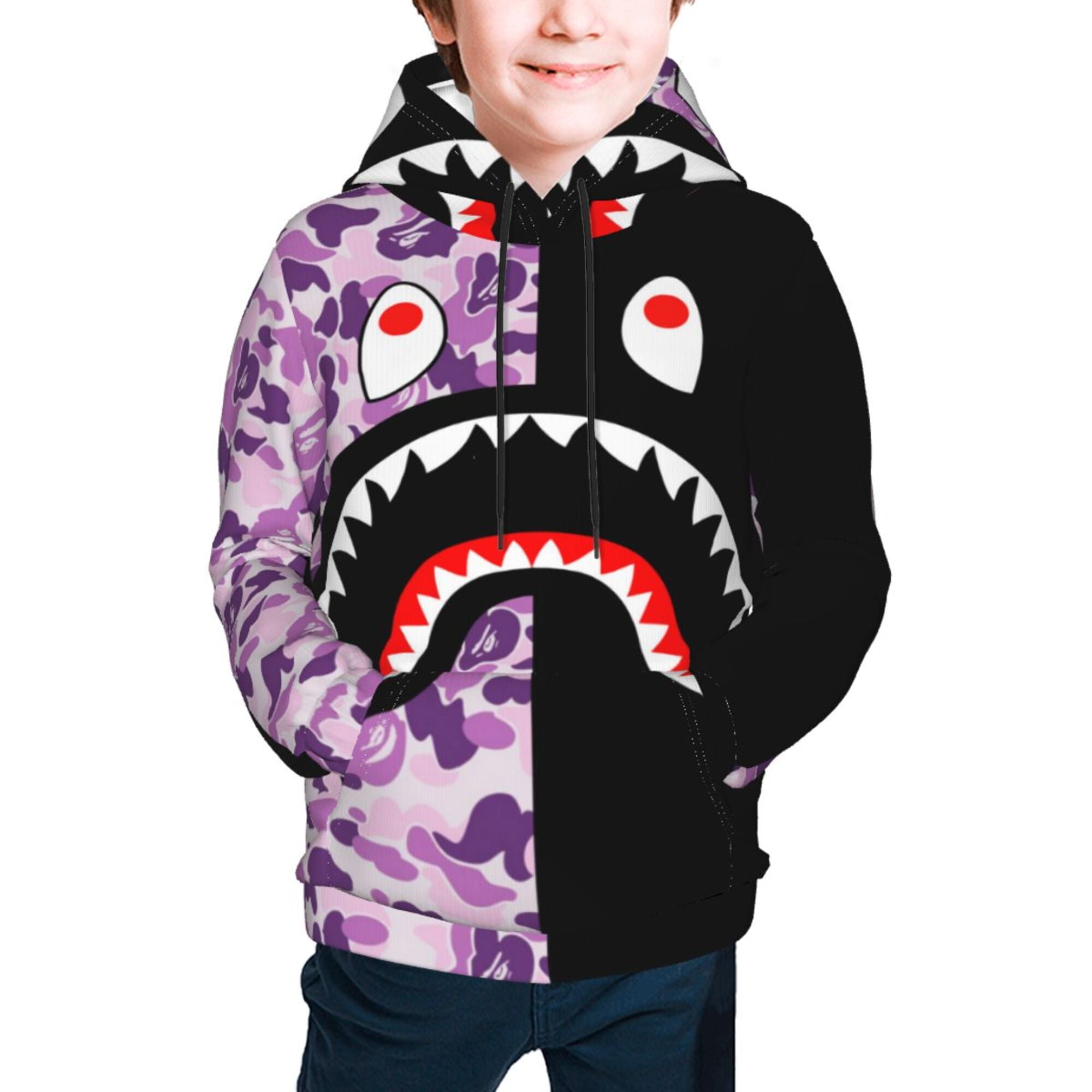 Youth Hoodies Bape Camo Shark 3D Printing Boys And Girls Pullover Hooded Sweatshirt Medium Walmart