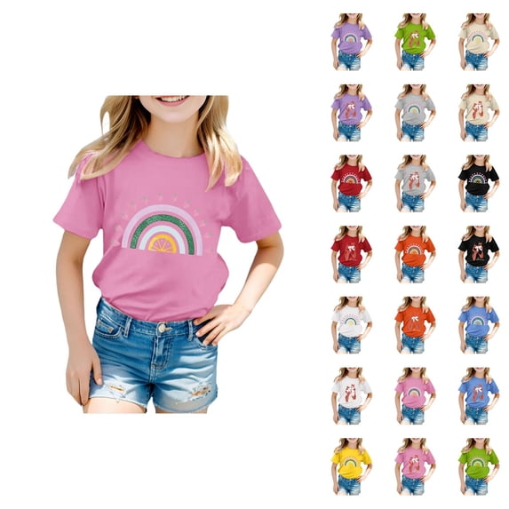 Unisex Kids Casual Print Tee Short Sleeve Round Neck Shirt For Boys And Girls Everyday Comfort Top