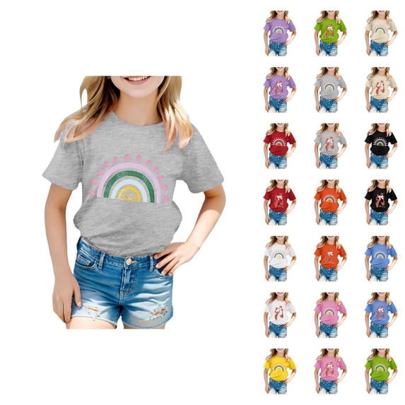 Unisex Kids Casual Print Tee Short Sleeve Round Neck Shirt For Boys And Girls Everyday Comfort Top
