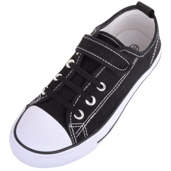 Unisex Kids Childrens Slip On Touch and Close Canvas Casual Pumps Shoes Trainers - Black - US Child 2