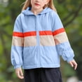 thumbnail image 1 of Unisex Kids Color Block Striped Hooded Jacket Boys Girls Lightweight Spring Fall Zip Up Windbreaker Coat with Pockets Light Blue 4-5 Years, 1 of 9