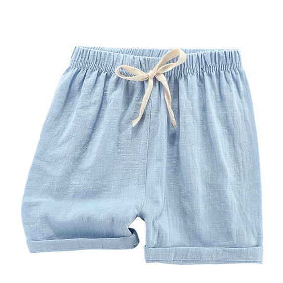 Unisex Kids Cotton Casual Shorts, Drawstring Elastic Waist Solid‑Color Thin Summer Beach Sports Shorts for Boys Girls 2‑12 Years Old