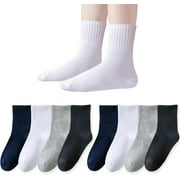 TIKUAJGIFT Unisex Kids Crew Socks Boys Dress Socks Soft Cotton Seamless School Socks for Girls White Black Navy 4/8 Pairs
