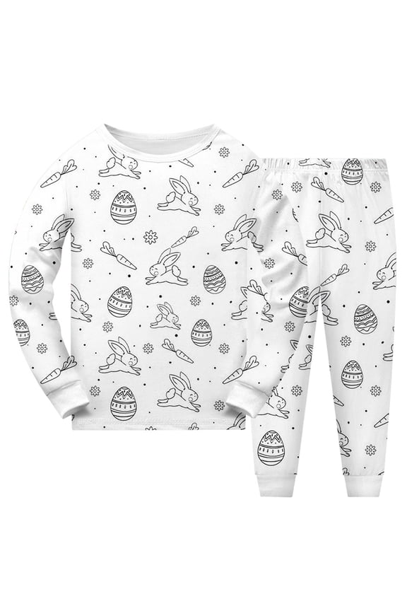 Unisex Kids Easter Diy Pajama Set Long Sleeve Top with Pants Boy Girl Coloring Soft Sleepwear White 5 Years-6 Years