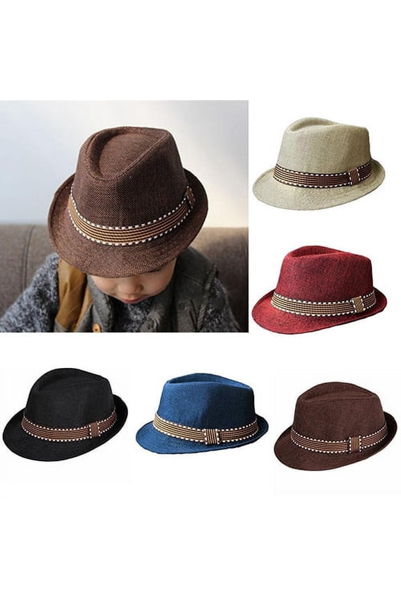 Unisex Kids' Fashion Cool Jazz Pitched Crown Short Brim Hat Cap Fedora Hat