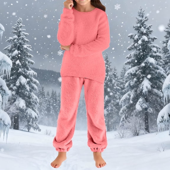 Unisex Kids Fleece Casual Set 2 Piece - Pink, Warm Ultra Soft 100% Polyester Loose for Boys Girls 5-16 Years,Size 4-5T