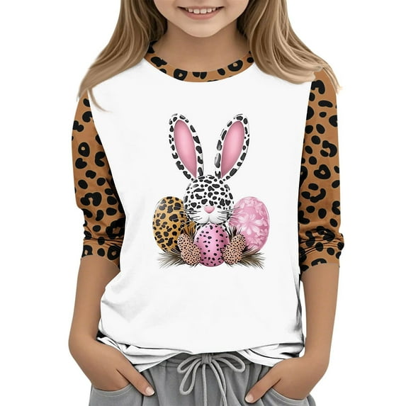 Unisex Kids Floral Pattern 3/4 Sleeve Tunic Tops Boho Blouses for Girls Dressy Casual Crew Neck Loose Fit Spring Tops Summer Fashion Shirts Lightweight Basic T-Shirts Pink 150