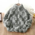 thumbnail image 1 of Unisex Kids Fuzzy Fleece Jackets Boys Girls Stand Collar Plaid Fuzzy Coat Warm Zipper Long Sleeve Outwear Coats Gray 140, 1 of 6