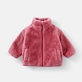 thumbnail image 1 of Unisex Kids Fuzzy Fleece Stand Collar Puffer Jacket,Solid Soft Plush Warm Zip Up Coat with Pockets for Boys Girls Fall Winter Watermelon Red 5-6 Years, 1 of 5