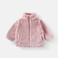 thumbnail image 1 of Unisex Kids Fuzzy Fleece Stand Collar Puffer Jacket,Solid Soft Plush Warm Zip Up Coat with Pockets for Boys Girls Fall Winter Pink 2-3 Years, 1 of 5