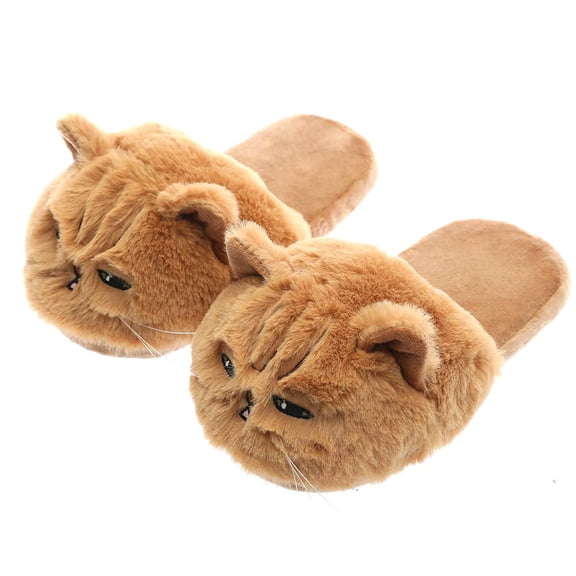 Unisex Kids Girls 3D Big Head Realistic Kitty Cat Womens Tabby cat Plush Fuzzy Slippers Ladies House Slippers(US 10-12, Suspicion of Life)