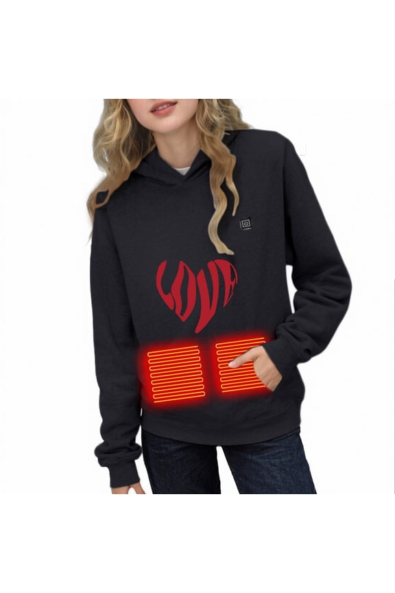 Unisex Kids Heated Hoodies Girls Boys Long Sleeve 5 Zones Heating Sweatshirts Warm Winter Pullover Hoodie 9 T, Black