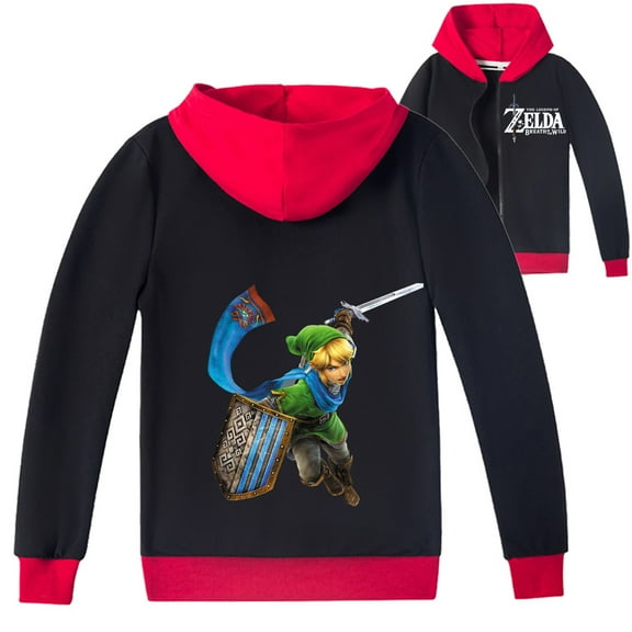 Unisex Kids' Hooded Sweatshirt Jacket with The Legend of Zelda Print, Zippered for Spring and Autumn