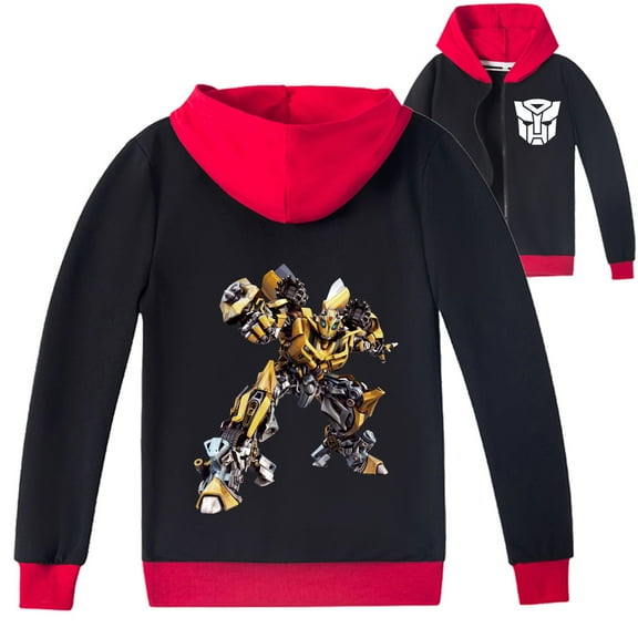 Unisex Kids' Hooded Sweatshirt Jacket with Transformers Print, Zippered for Spring and Autumn