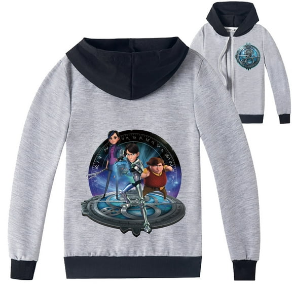 Unisex Kids' Hooded Sweatshirt Jacket with Trollhunters Print, Zippered for Spring and Autumn
