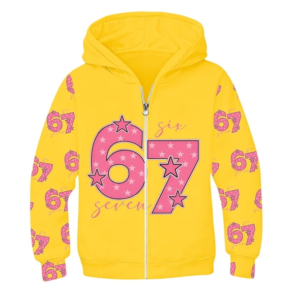 Unisex Kids Hoodie 67 Number Printed Sweatshirts Fall Long Sleeve Pullover Tops