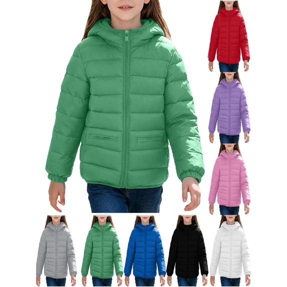 Unisex Kids Jacket Hooded Padded Coat Full Zip Long Sleeve Warm Winter Outerwear with Zipper Side Pockets for Boys Girls