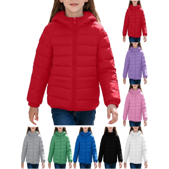 Unisex Kids Jacket Hooded Padded Coat Full Zip Long Sleeve Warm Winter Outerwear with Zipper Side Pockets for Boys Girls