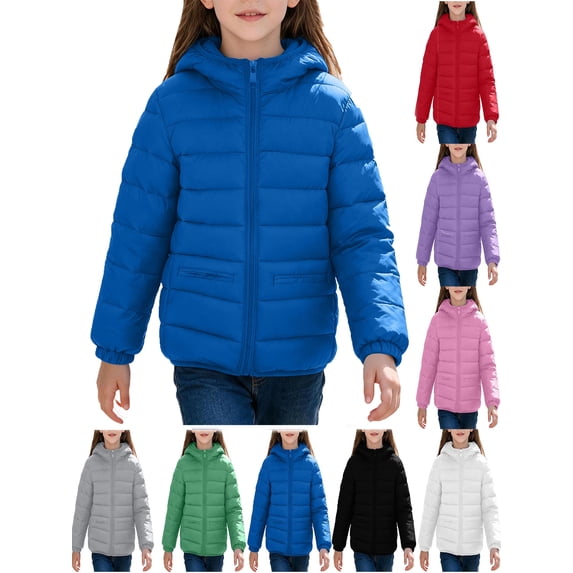 Unisex Kids Jacket Hooded Padded Coat Full Zip Long Sleeve Warm Winter Outerwear with Zipper Side Pockets for Boys Girls