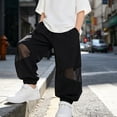 thumbnail image 1 of Unisex Kids Lightweight Airy Jogger Trousers, Side Mesh Spliced Elastic Ankle Pants for Shopping and Daily Indoor Activities Black 130, 1 of 6
