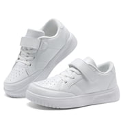 Kids Light Athletic Sneakers, Hook and Loop Daily Walking Shoes, White (Boys & Girls)