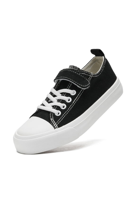 Unisex Kids Low Top Canvas Shoes Boys Girls Adjustable Casual Sneakers Breathable Lightweight Non Slip Walking Shoes for Toddler Little Big Kids