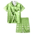 thumbnail image 1 of Unisex Kids Pajamas 2 Piece Set Short Sleeve Silky Button Down Sleepwear Loungewear Heart Printed Pajamas Short Sleeved Button Top Shorts Home Pajamas Set, 1 of 4