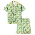 thumbnail image 1 of Unisex Kids Pajamas 2 Piece Set Short Sleeve Silky Button Down Sleepwear Loungewear Heart Printed Pajamas Short Sleeved Button Top Shorts Home Pajamas Set, 1 of 4