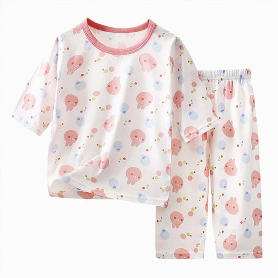 Unisex Kids Pajamas Set Long Sleeve Cotton Sleepwear Lounge Set 6-12 Months 12-24 Months 2t 3t 4t 5t 6t 7t 8t 9t Children(Pink,7-8 Years)