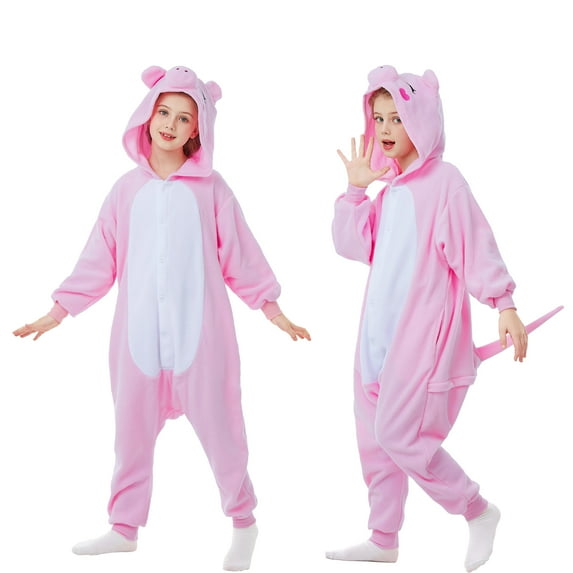 Unisex Kids Pig Onesie CANASOUR Pink Animal Pajamas Cosplay Christmas Polyester for Girls and Boys 6-8 Years