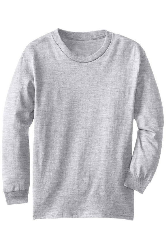 Regular Fit Youth Long Sleeves Cotton Tshirt - Boys Girls 7-16 Yrs Old - Heather Gray, XS