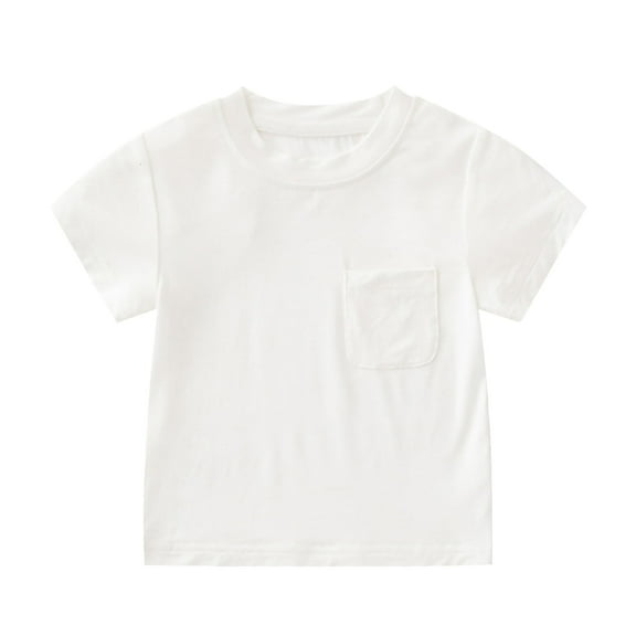 Unisex Kids' Short Sleeve Pocket Tee - Soft Cotton Crew Neck Solid Color Top,Color:White,Size:12-13 Years