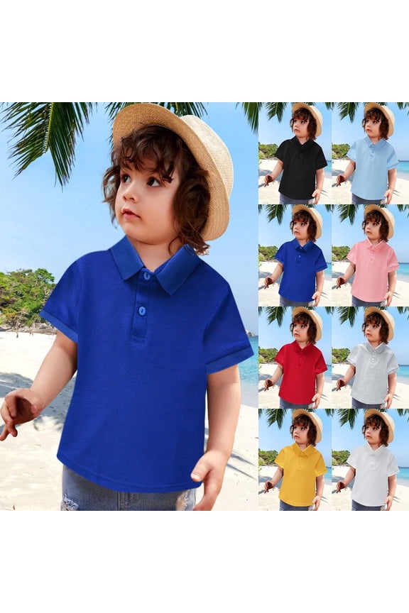 Unisex Kids Short Sleeve Polo Shirts, Breathable Polyester Pique Mesh Lapel Tee, Multiple Colors Sizes Casual School Uniform Tops(Red140)