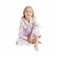 thumbnail image 1 of Unisex Kids Silk Satin Pajamas Set Valentines Day Pajamas For Boys Birthday Christmas Gifts For Grandkids Pajamas For Girls Set Cute Pajama Sets Button Down Loungewear Pj Sets 2-14Y #01 Pink,130=7-8Y, 1 of 8