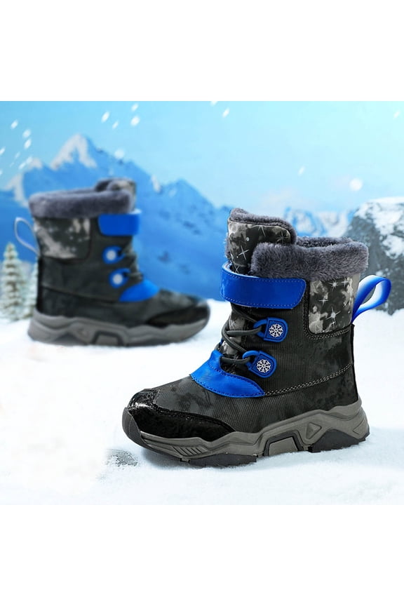 Unisex Kids Snow Boots Boys Girls Warm Fashion Trendy Casual Cute Comfortable Lightweight Booties Chunky Faux Fur Lined Winter Mid Calf Boots Cold Weather Shoes (Little Kid/Big Kid)