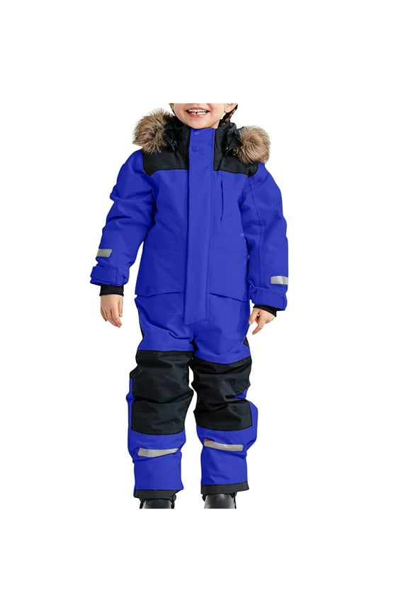 Unisex Kids Snowsuit Ski Jacket Boys Girls Windproof Waterproof Thick Padded Coat Jumpsuits Full Zip Warm Outdoor Winter Outerwear